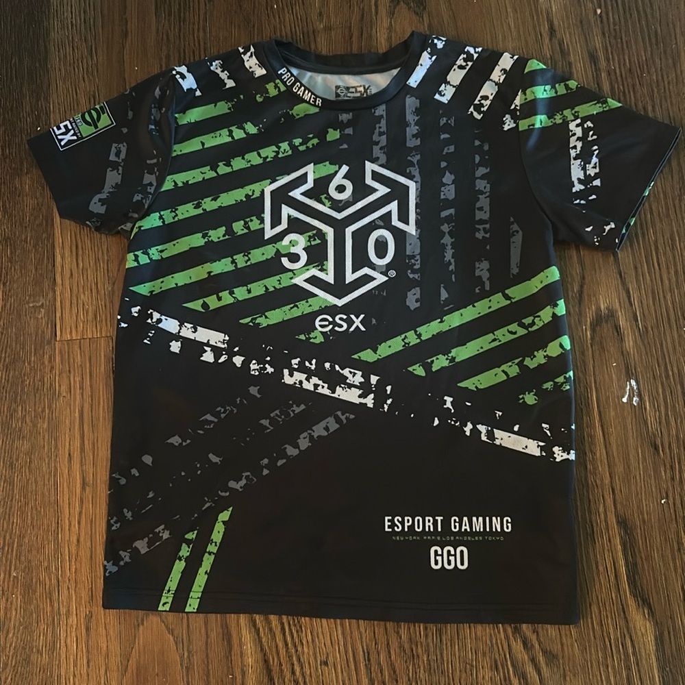 Esports Gaming 360 ESX Pro Gamer T-shirt Black Green White Youth Sz Large 14/16